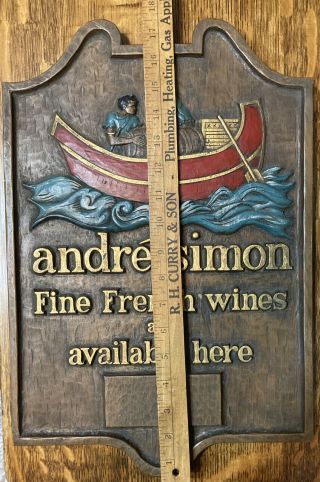 Vintage André Simon Fine French Wines Wooden Sign 18” 3