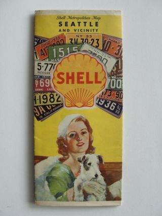 1933 Shell Seattle Vintage Road Map License Plates/tags Travel Highways