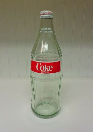 Collectible 1.  5 Liter Coke / Coca - Cola Clear Glass Bottle W/ Screw Cap - French