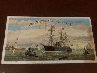 Castle Garden Inman Steamship Line Ny Harbor Battery Ship Advertising Trade Card