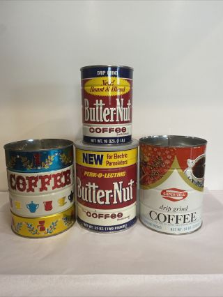Vintage Butter - Nut Coffee And Other Tins 4 Old 1 & 2 Lb Cans