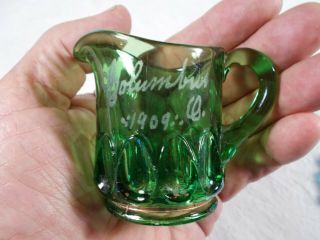 Vintage Souvenir Green Glass Eapg Pressed Glass Pitcher – Columbus Ohio C1900s