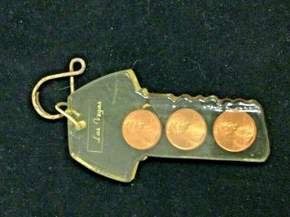 Vintage Las Vegas Key Shaped Lucite Key Chain With Pennies