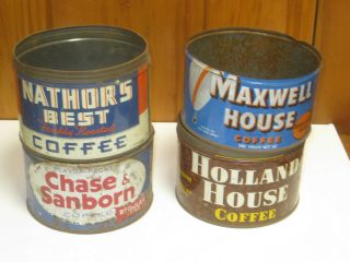 4 Vintage Coffee Tin Can Chase & Sanborn Holland House Maxwell House Nathorsbest