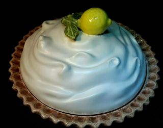 Vintage Ceramic Lemon Meringue Covered 10 " X 6 " Pie Dish Server Made In Usa "