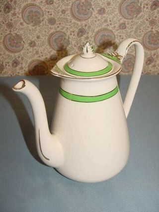 Queens Green Solian Ware Simpsons Potters Coffee Tea Pot Pitcher England Gold