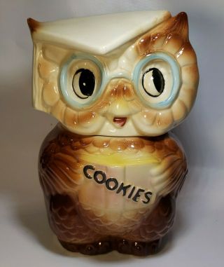 Vintage 1950s Owl Cookie Jar American Bisque Collegiate Owl Usa Smart Book 10.  5 "