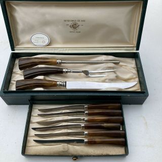 Sheffield Vintage E.  Parker Stainless Steel Carving Knife Set 3709 England 9pc.