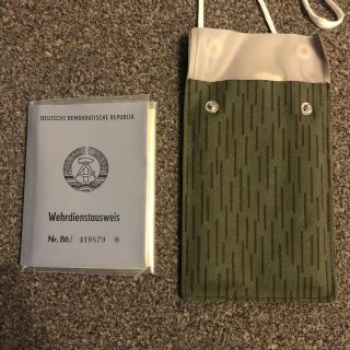 East German Wehrdienstausweis Id Pass,  Dog Tag,  Strichtarn Pouch Ddr Nva Rare