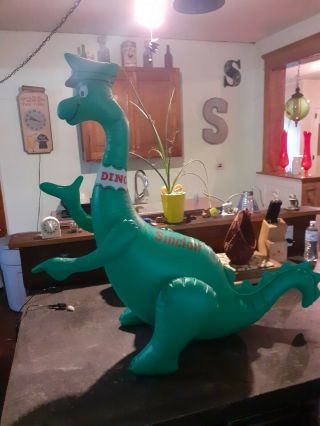 Vintage Sinclair Gasoline Oil Inflatable Blow Up “dino” The Dinosaur With Cap