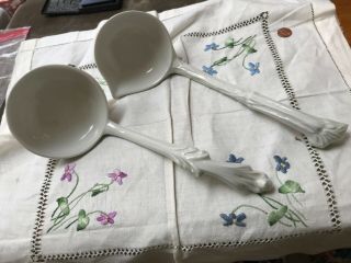 Pair White Ironstone Soup Tureen Ladle One W Pourer Estate Find 10 1/2,  11 1/2”