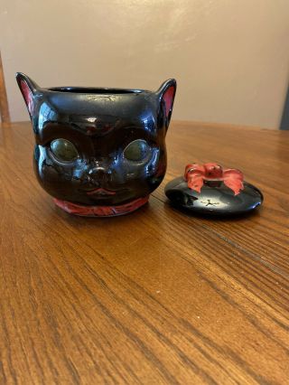 Vintage Black Cat Cookie Jar.  Probably Made In Japan.  “bisquit Jar “ Green Eyes