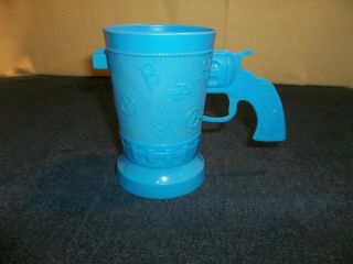 Vintage Cowboy Mug W/pistol Blue Plastic E - Z Por Corp.  Western Gun Handle Cup