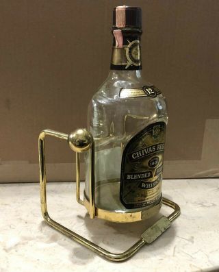 Vtg Chivas Regal Scotch Whisky Empty Bottle & Rocker Stand Dispenser Cradle
