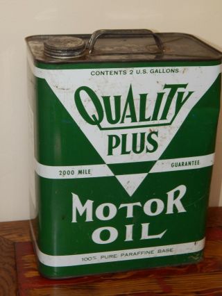 Vintage Quality Plus Motor Oil Tin shape,  and great paint.  2 Gallons 3