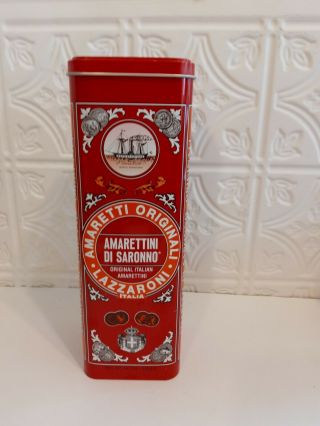 Vintage Amarettini Di Saronno Lazzaroni Cookie Tin Container 10 " Made In Italy