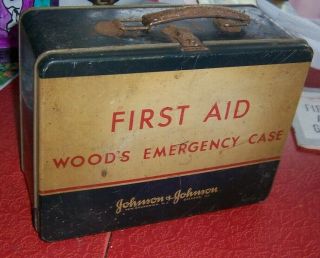 Early Vintage Metal First Aid Kit,  Wood 