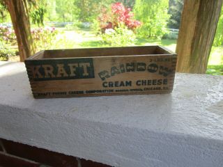 Vintage Kraft Rainbow Cream Cheese Wooden Box Wood Crate Advertising Primitive