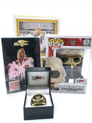 Wwe 2k19 Woo Edition Ric Flair Funko Pop 57 Hall Of Fame Ring Robe Plaque Wwf