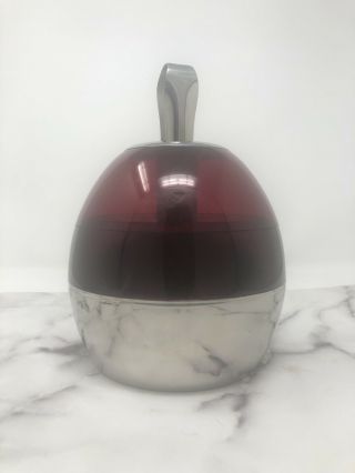 Vintage Mid - Century Modern Atomic Ice Bucket Barware Candy Apple Red Decor
