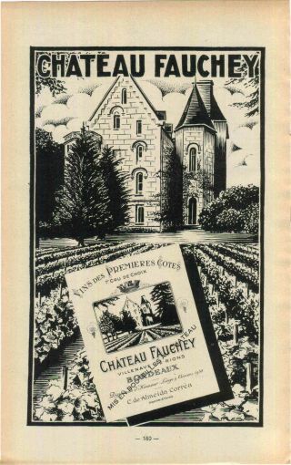 Advert " Mini Poster " Bordeaux Chateau Fauchey Vineyard Wine Maker Correa