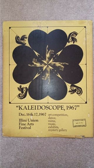 Vintage " Kaleidoscope,  1967 " Illini Union Fine Arts Festival Poster,  18 " X 14 "