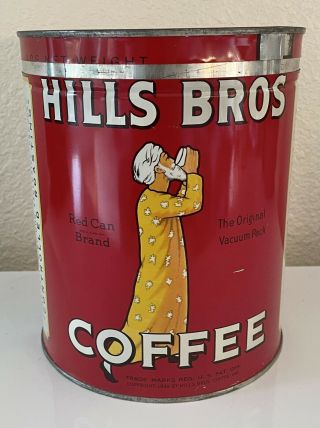 Vintage Hills Bros Coffee Tin Can Turn Key Style W/ Lid - 4lb Can 1939 Nr
