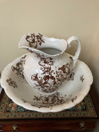 Large Vintage Unique Ceramic Water Pitcher And Wash Bowl Basin
