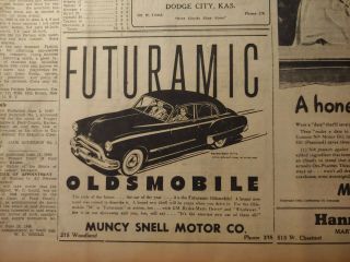 1948 Kansas Newspaper Pages J7598 - Oldsmobile - The Futuramic Way - Set Of 4 Ads