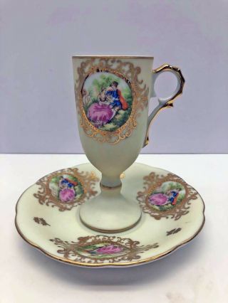 Vintage Tall Footed Lefton Handpainted Tea Cup & Saucer 1356