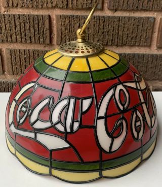 Vtg Coca Cola Plastic Tiffany Style Stained Glass Look Lamp Shade Only 10” Diam.