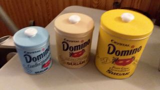 1960s Crystal Domino Pure Cane Sugar Set Of 3 Vintage Collector Canister Tins