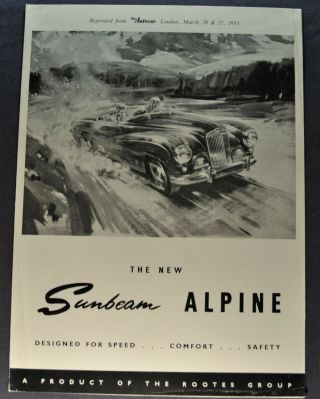 1953 - 1954 Sunbeam Alpine Road Test Sales Brochure Folder
