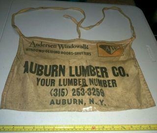Vtg Auburn Ny Lumber Company Anderson Windows Advertising Hardware Store Apron