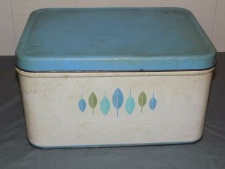 Vintage Decoware Metal Bread Box Blue White