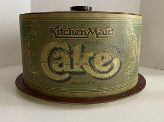 Vintage Kitchen Maid Cake Holder Tin By Ballonoff Green Brown Copper 1979 Retro