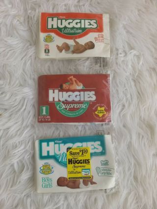 Trial Size Vintage Diapers Huggies 3 Pack Supreme Ultratrim Size 1 1998