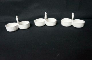 3 Pillivuyt France Ribbed Double Open Salt And Pepper Cellars Dips 4 " Wide