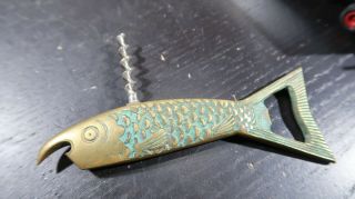 Heavy Brass Corkscrew Bottle Opener In A Form Of A Fish Fishie