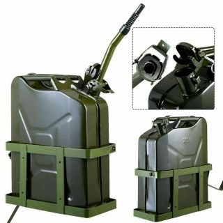 5 Gallon 20l Gas Jerry Can Fuel Steel Tank Military Green W/ Holder