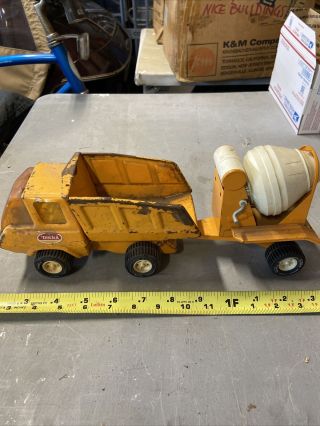 Tonka Dump Truck Orange And White With Cement Mixer Trailer Look 70s.