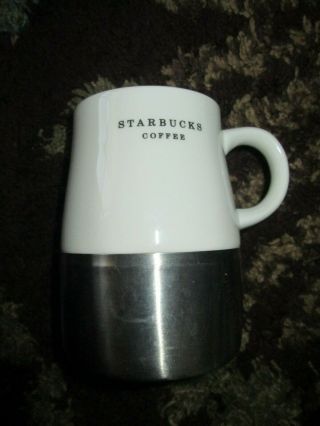 Starbucks Coffee Mug With Stainless Bottom White Ceramic Metal Cup Tea 14oz 2006