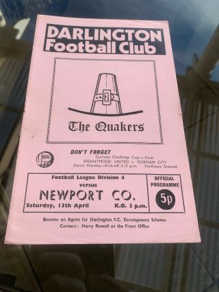 Darlington V Newport County 1974 Soccer/football Programme