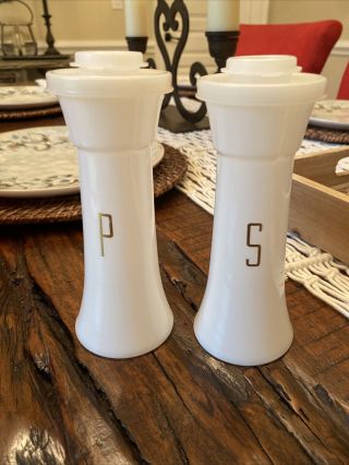 Vintage Tupperware Tall 6” Hourglass Salt & Pepper Shakers Gold Letters
