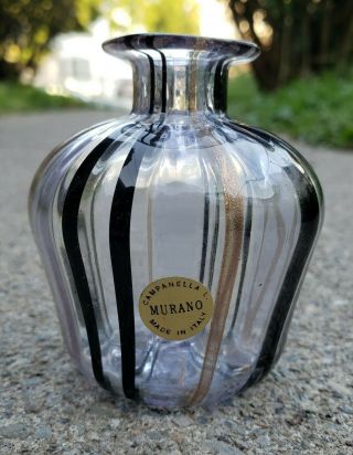 Vtg Campanella Murano Hand Blown Perfume Bottle Gold & Black Ribbons