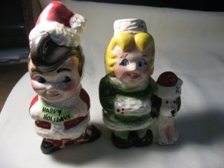 1996 Kaye Wolfe Limited Christmas Bobs Big Boy And Dolly Salt And Pepper Shakers