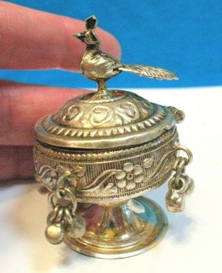 Vintage Sterling Silver Trinket Pill Box Footed Bird Finial Marked Sa 31.  6 Grams