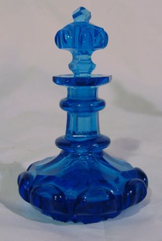 19th C Bohemian Czech Sapphire Blue Cut Glass Crystal Perfume Scent Bottle