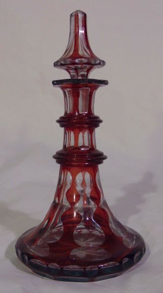 19th C Bohemian Czech Ruby Flashed Cut Glass Crystal Perfume Scent Bottle
