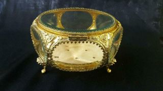 Vtg Gold French Style Beveled Glass Casket Trinket Box
